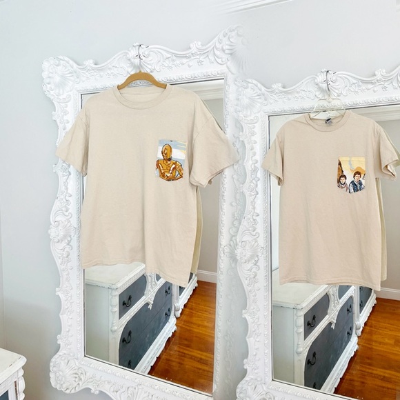 New York Couture *One of a Kind* VINTAGE Jedi Print Reworked Pocket T-Shirt - Picture 1 of 6